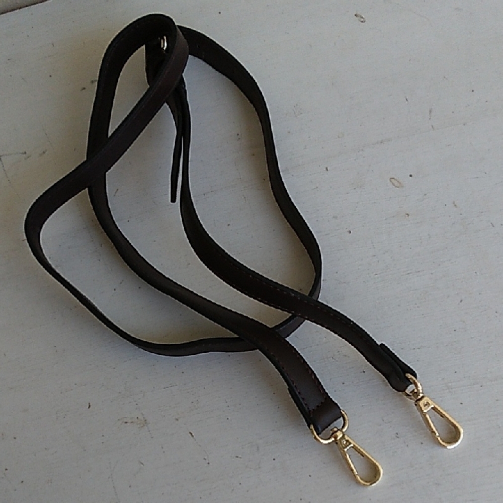Brown Faux Leather Bag Strap with Gold Clasps